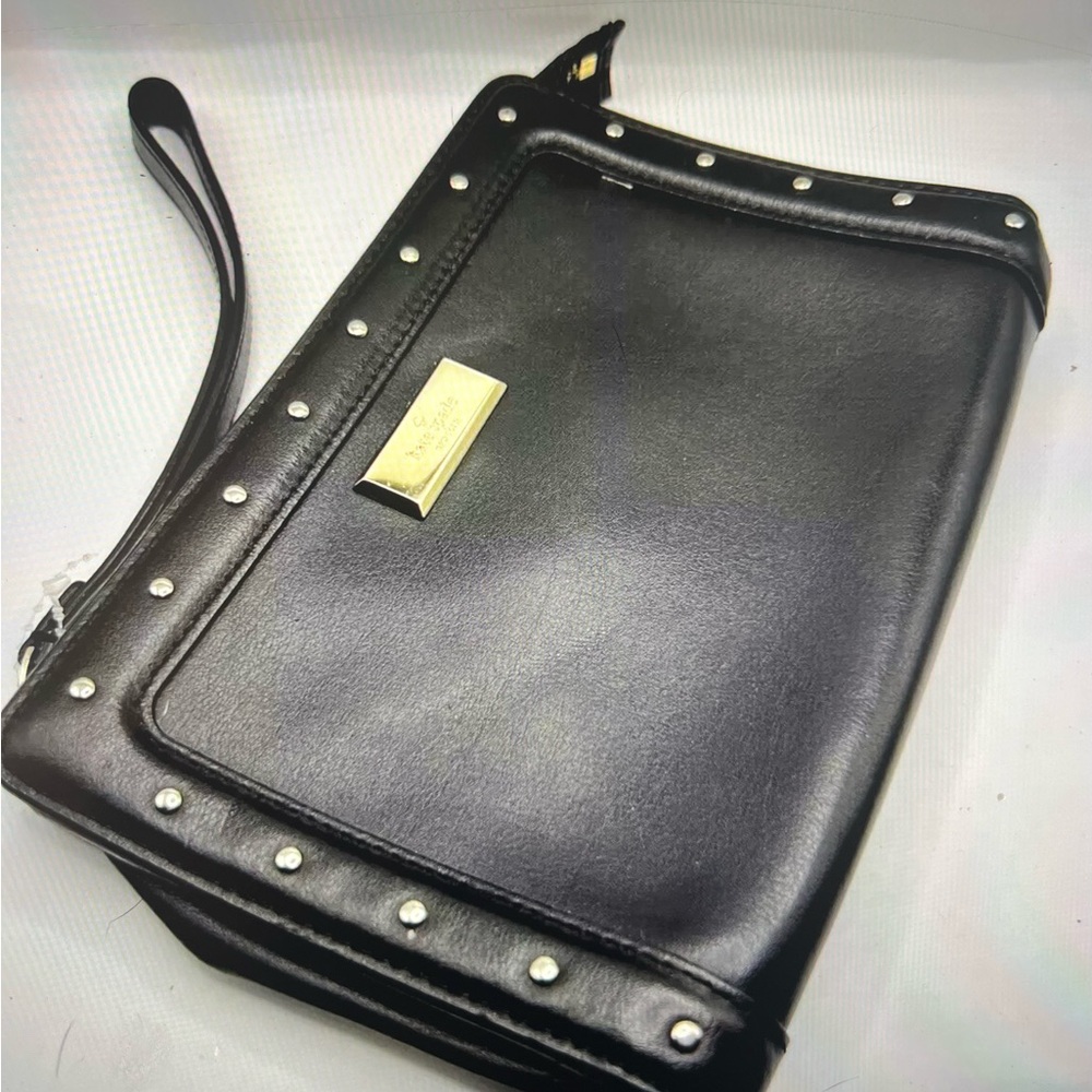 Kate Spade Helena Street YULIE hydrangea, black studded wristlet wallet clutch.